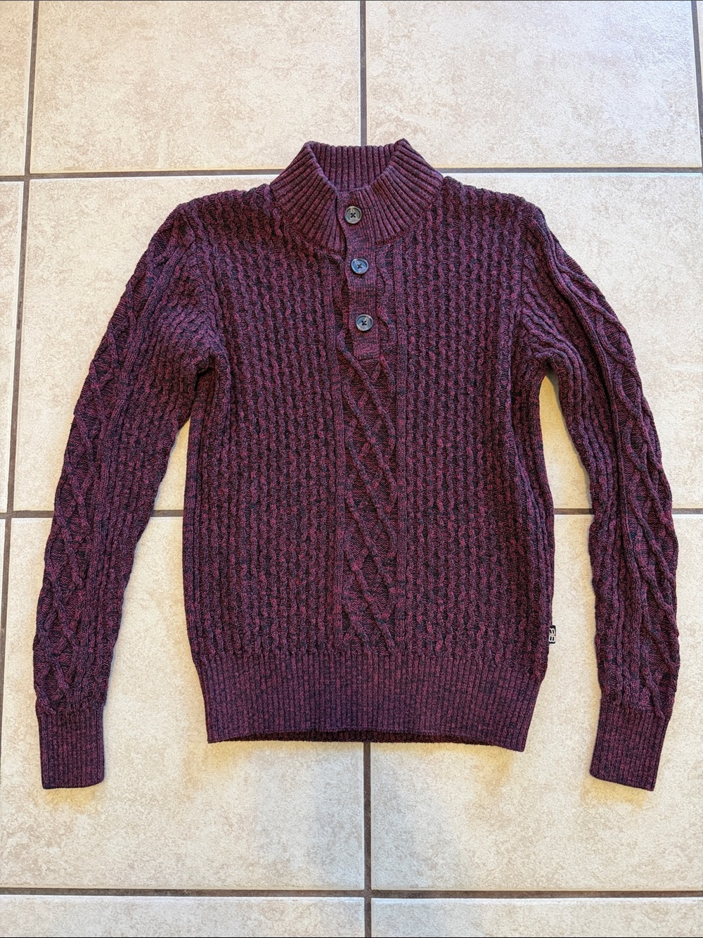 Men's Cable Zip-Up Jumper - Burgundy